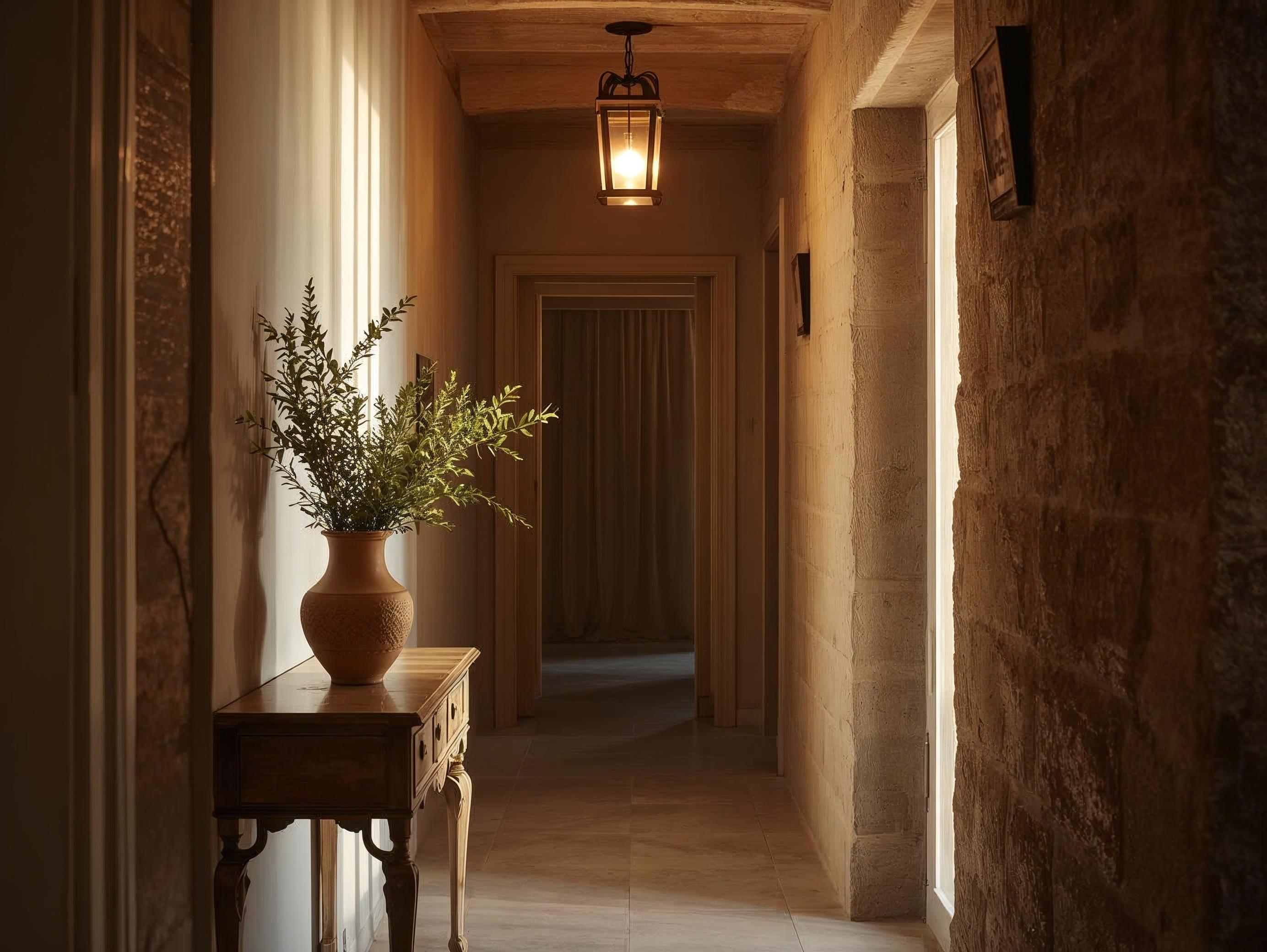 Flur mit Laterne und Konsole