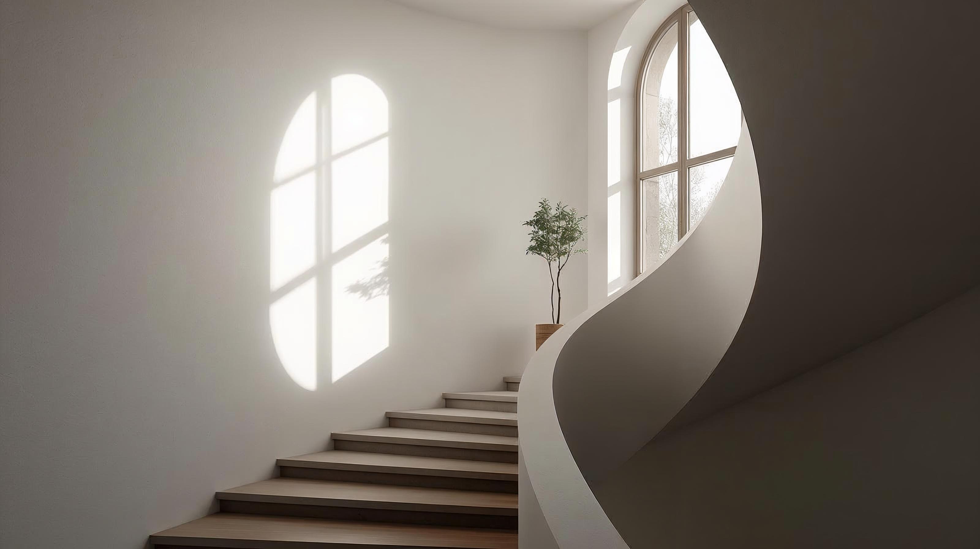 Treppe mit Rundbogenfenster